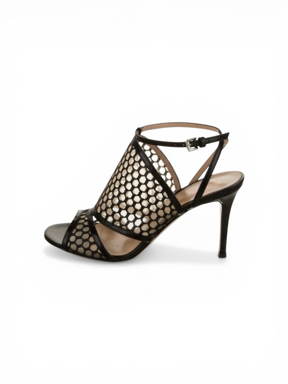 Gianvito Rossi‎ Black Leather Mesh Sandals Size 37 US 7
